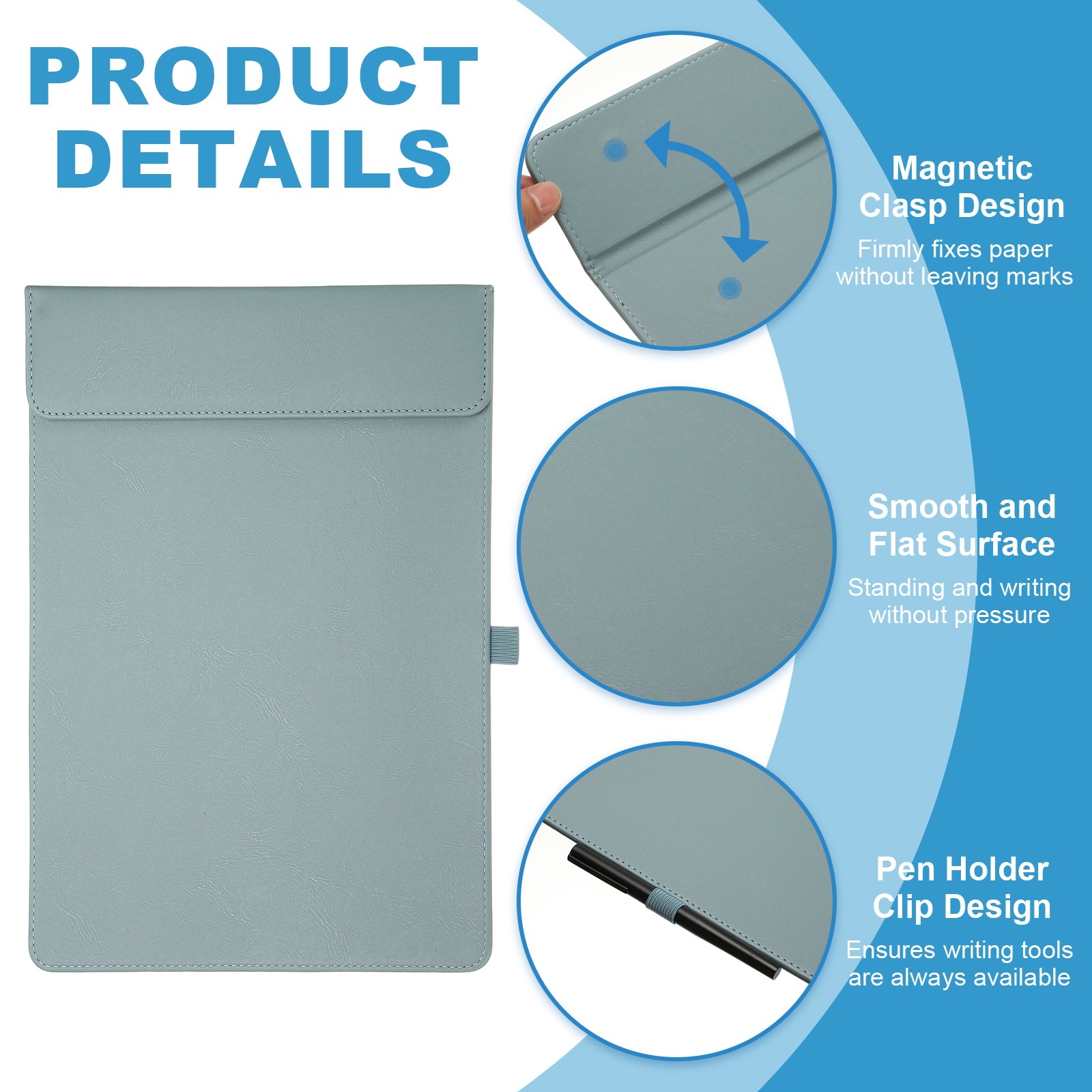 2 Pack Magnetic Leather Clipboard 14″x9″ Clipboard with Pen Holder (Light Blue)