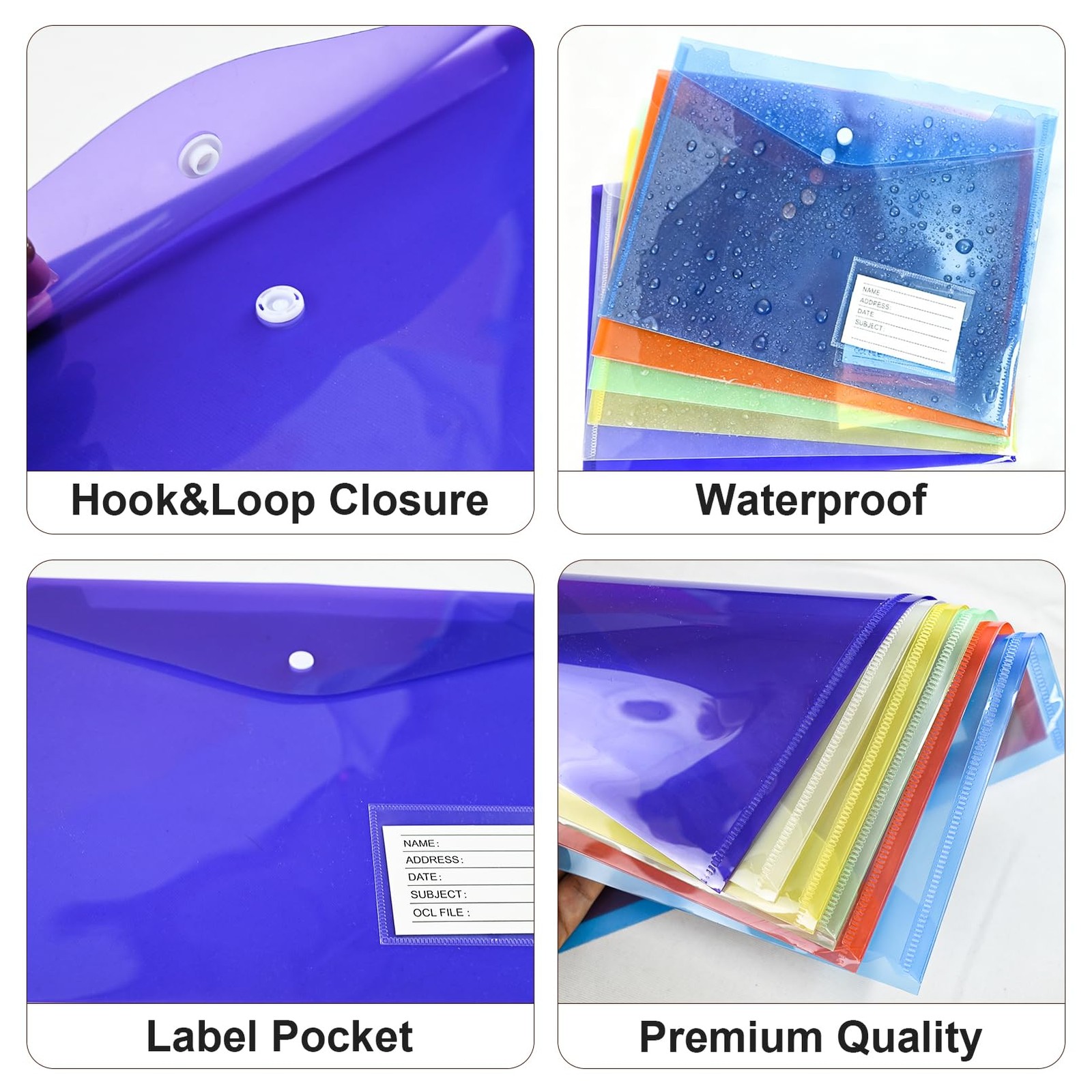 ddseexhe 30 Pack A4 Size Plastic Clear, Blue, Red, Yellow, Green, Purple