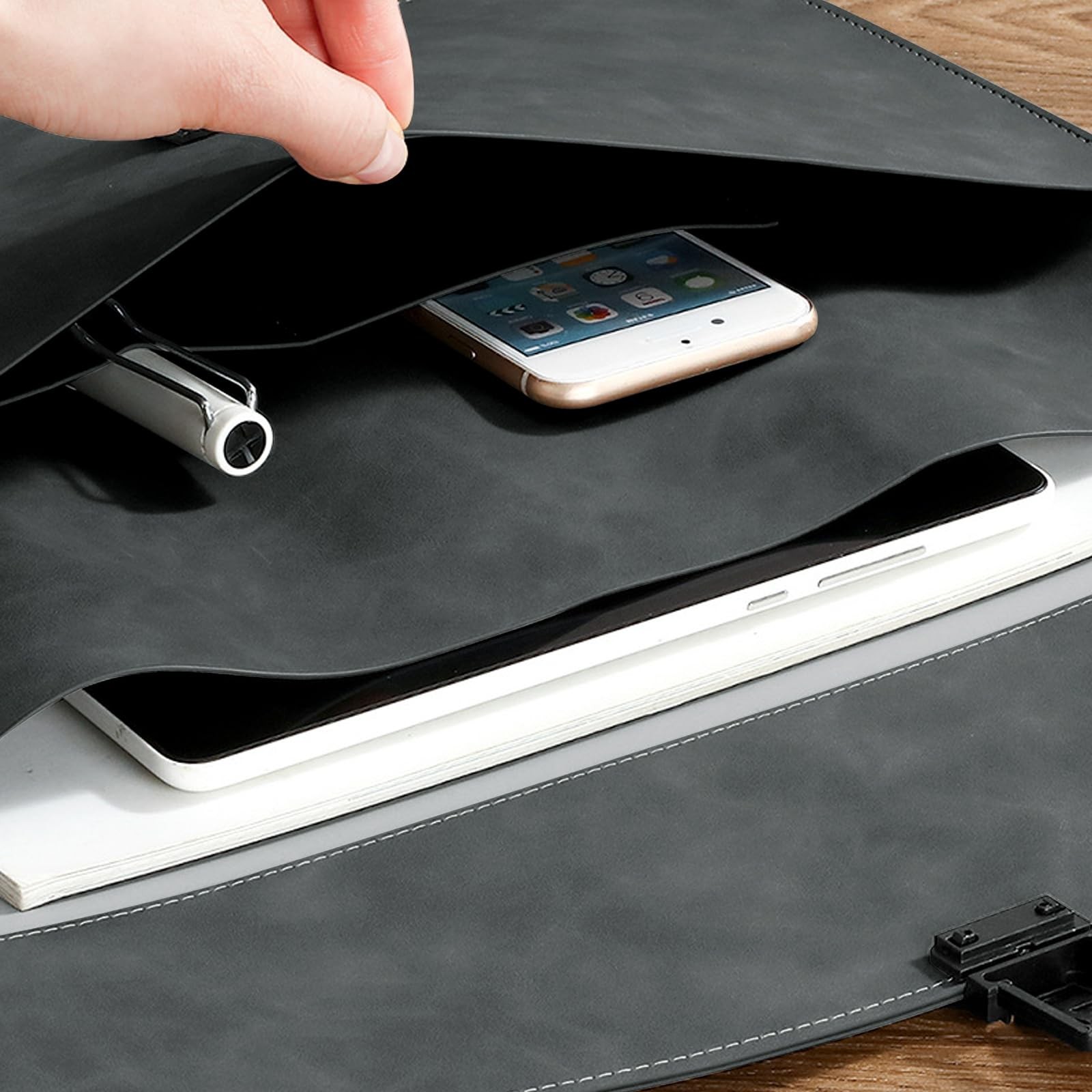 VANRA File Folder Document Holder Faux Leather Portfolio Filing Black