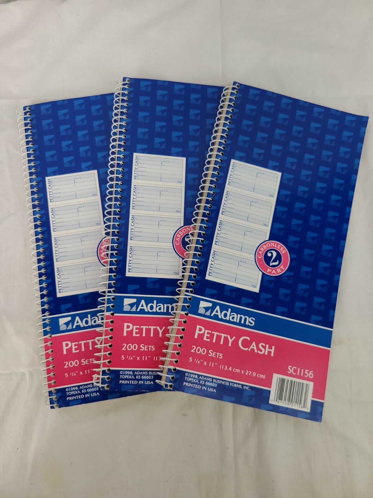 NEW LOT OF 3 Adams Petty Cash 5 1/4″ x 11″ Spiral Bound Books 2 Part Carbonless