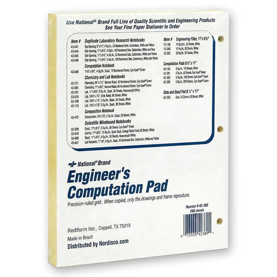 National Brand 42-389 Engineer’s Computation Pad, 200 Sheets, 8.5 x 11″