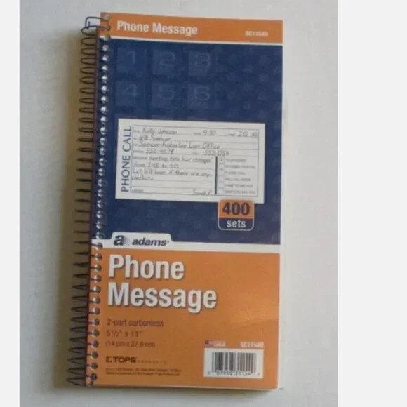 Carbonless Phone Message Book 2-part 400 Sets Adams Leave a Note Office Supply