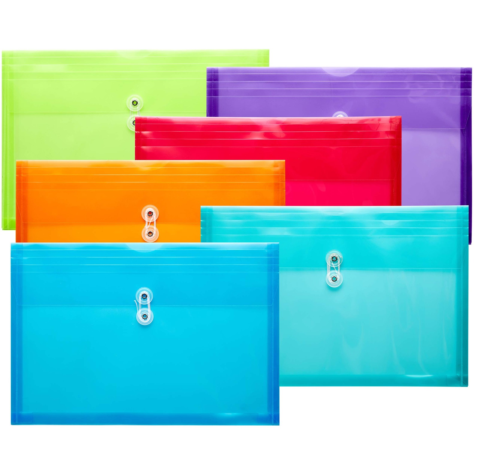 FANWU Plastic Legal Size Envelopes with String Tie Assorted Colors – 6 Pack