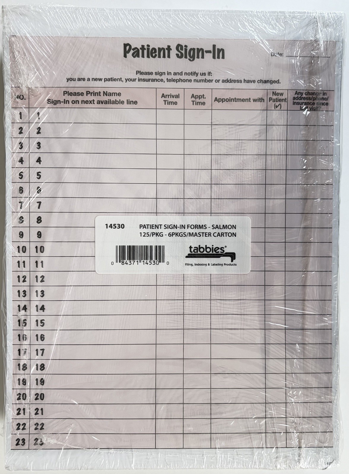 Tabbies 14530 Patient Sign-In Forms Salmon Medical Office Log 125 Sheets