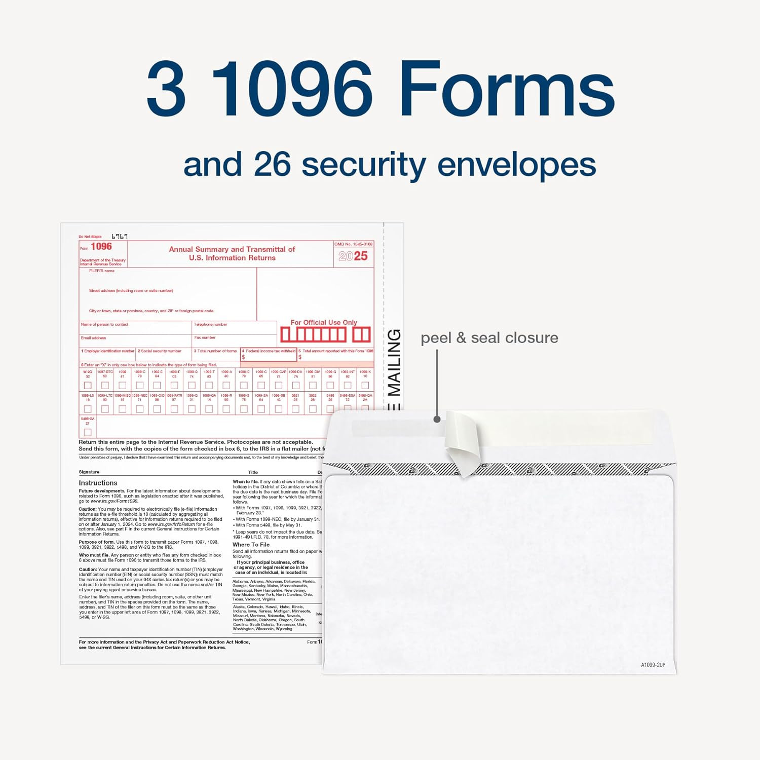 Adams 1099 MISC Forms 2025, 4-Part Kit for 26 Recipients, Includes 26 Envelopes,