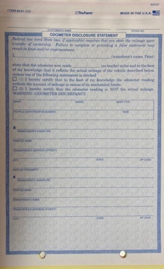 Odometer Disclosure Statement ODOM-103N (100 per pack) (R75)