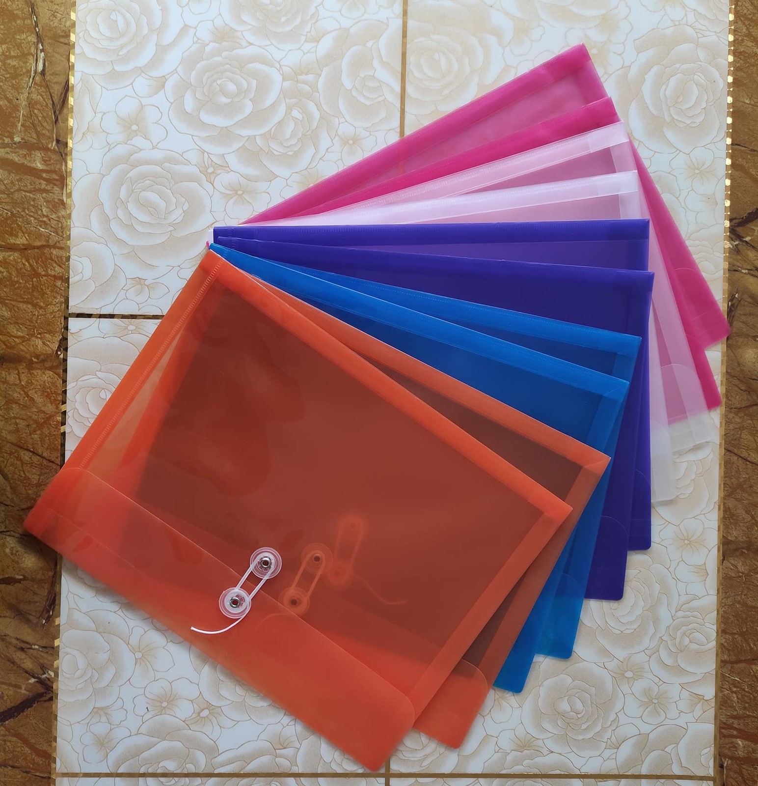Letter A4 Size Poly String Envelope with Expandable Multicolor-10pack