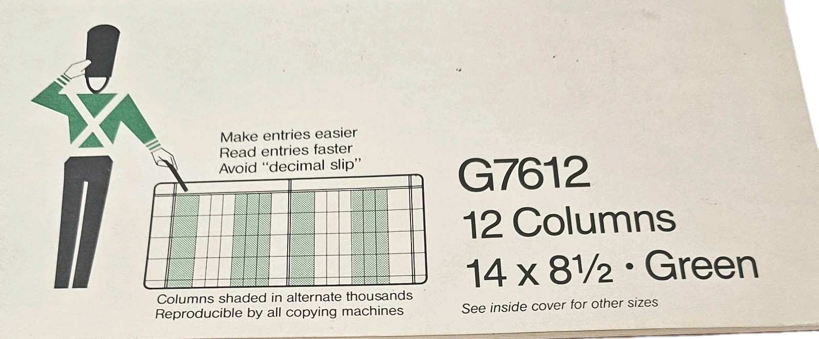Vintage Wilson Jones G7612 Columnar Pad Ledger 12 Column Green 14×8.5 NEW
