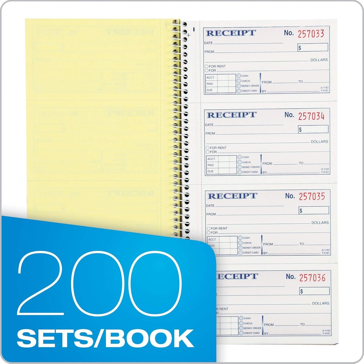 2-Part Spiral Bound Rent Receipt Book – 4 Receipts/Page, Ideal for Landlords