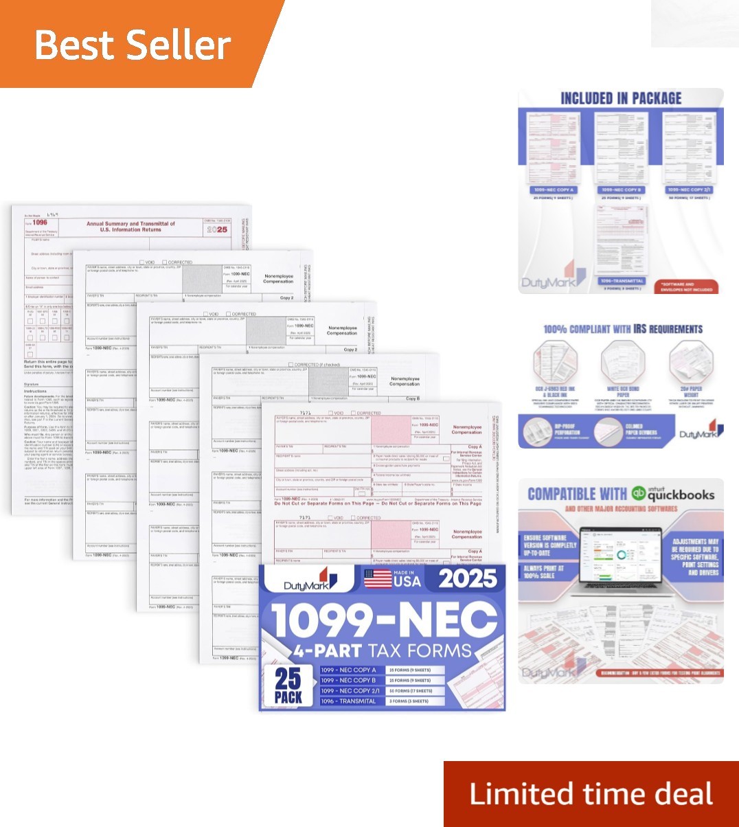 Streamlined Tax Filing: 25-Pack 1099 NEC Forms, Compatible with Tax Software