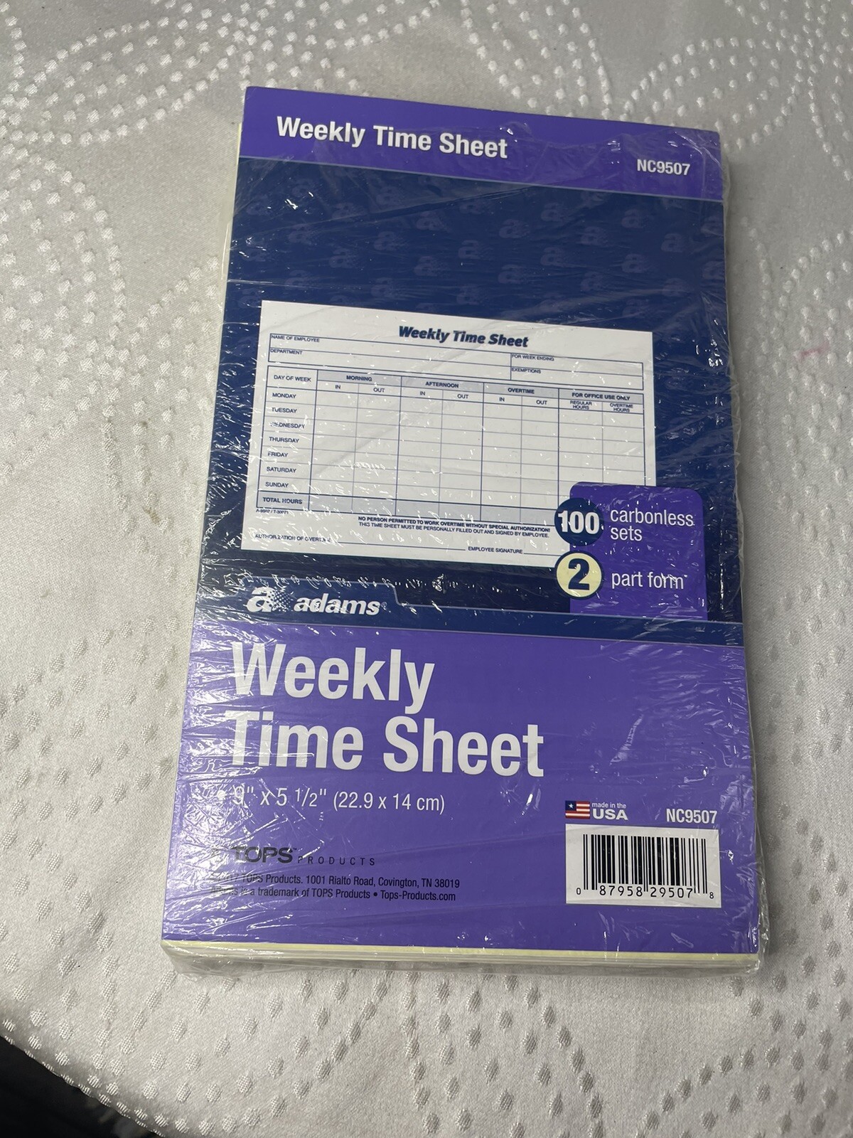 Adams NC9507 Time Sheet weekly 2-part carbonless 85 carbonless sets