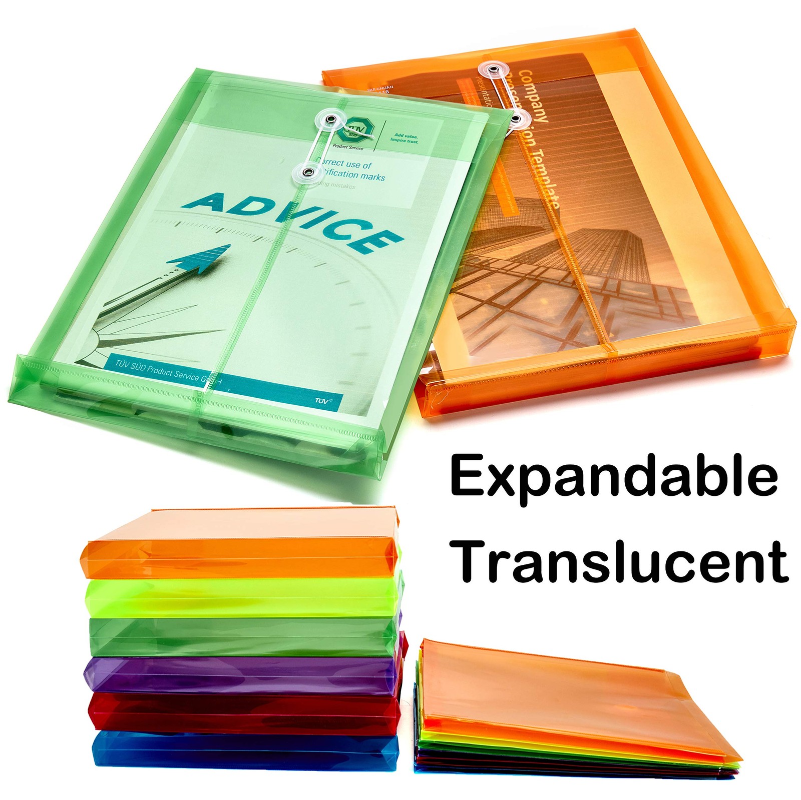 6 Pack Plastic Envelopes Poly Expandable Assorted Colors 6