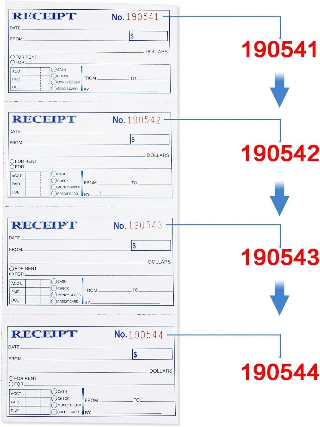 Receipt Book with Carbon Copies, 2-part Carbonless, 100 Sets Per Book, 4 Receipt