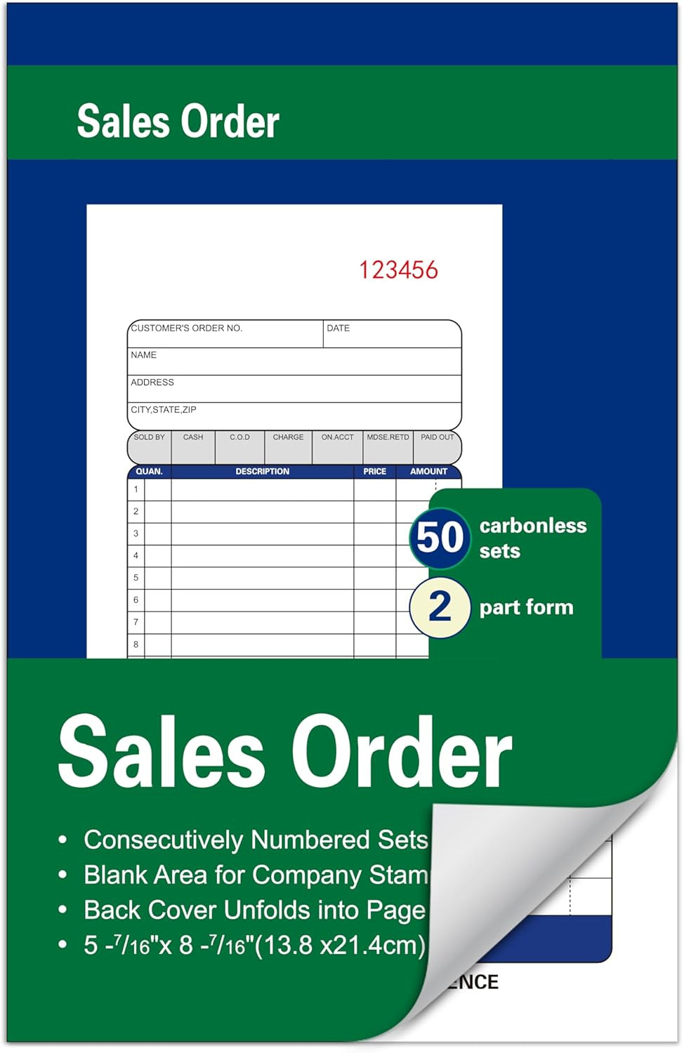 Large Receipt Book,5-7/16 X 8-7/16 Inches,Carbonless Paper,2-Part Duplicate Copy
