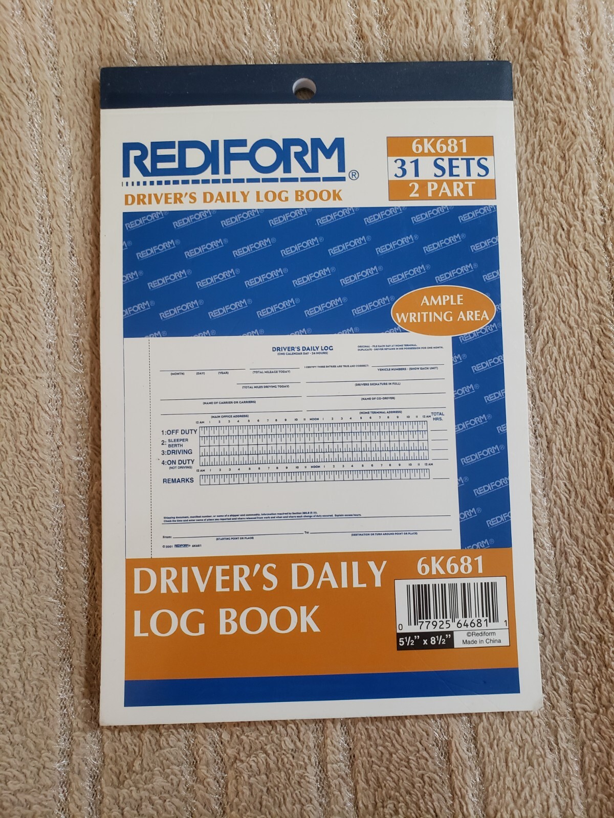 Rediform Driver’s Daily Log 5 1/2 x 7 7/8 Duplicates with Carbons 31 Sets/Book