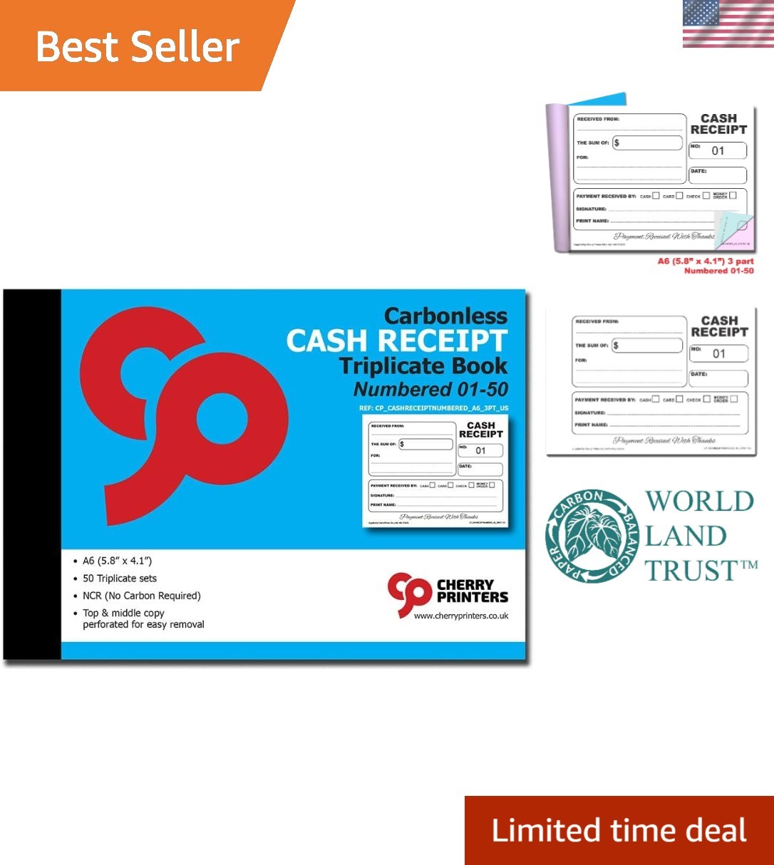 Organized Receipt Book A6, Carbonless & Numbered – 50 Sets for Businesses