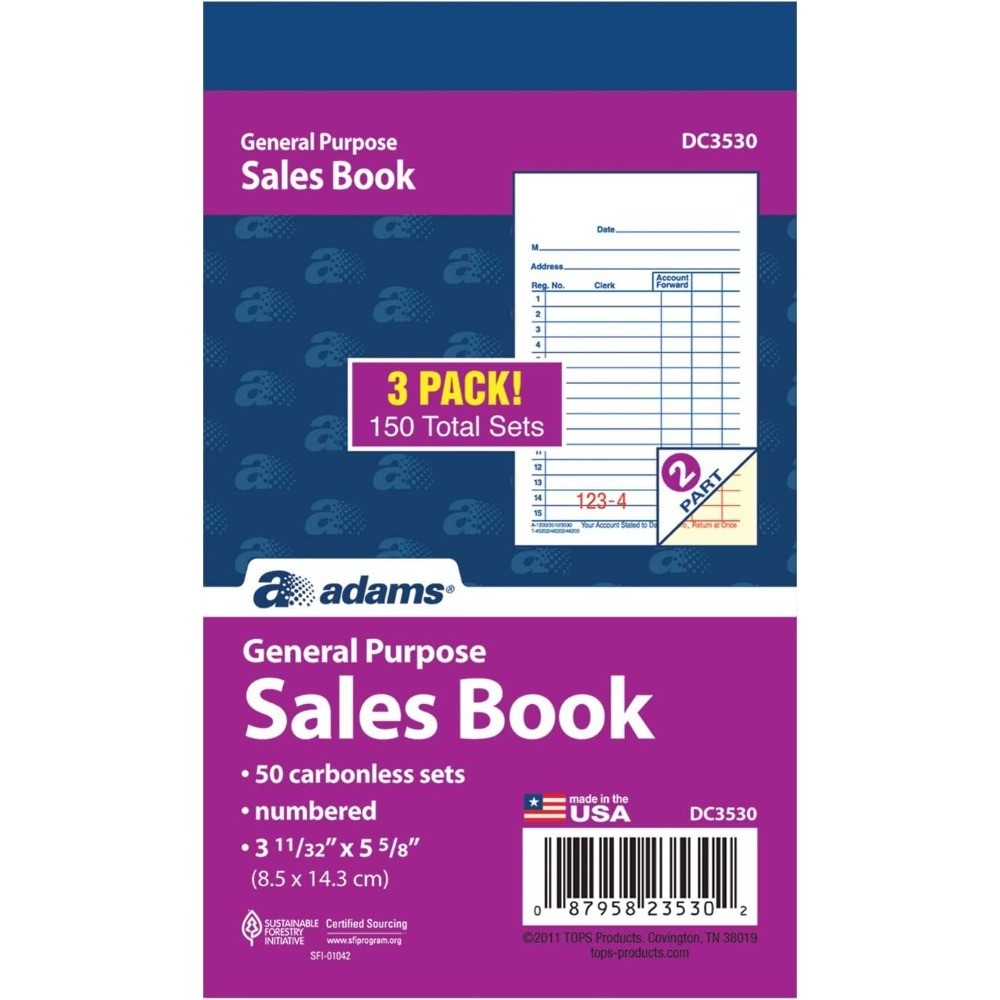 General Purpose Sales Book 2 Part Carbonless White Canary 3-11/32 x 5-5/8 Inches
