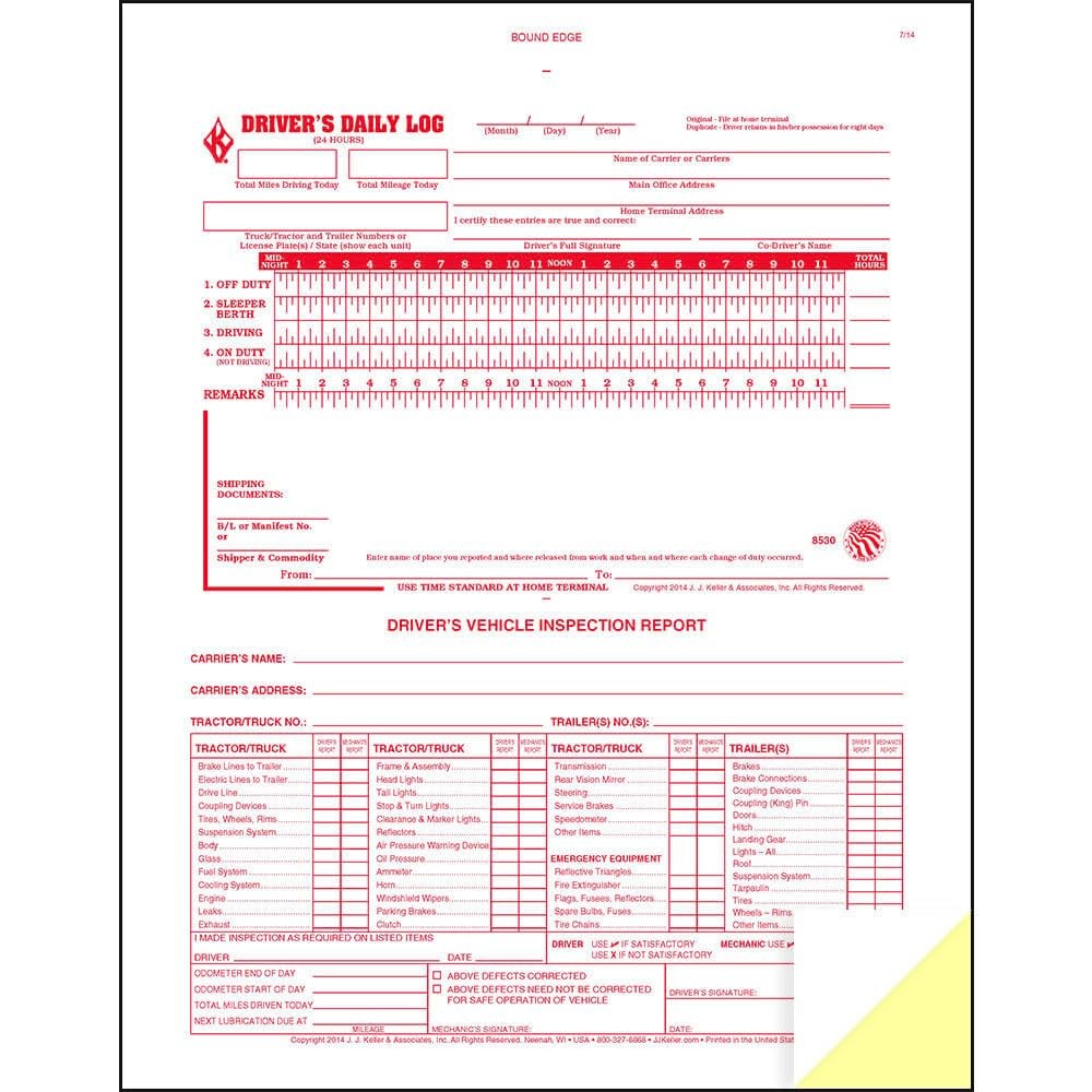 J. J. & Inc. 2-In-1 Driver Daily Log 5-Pk. Detailed Driver