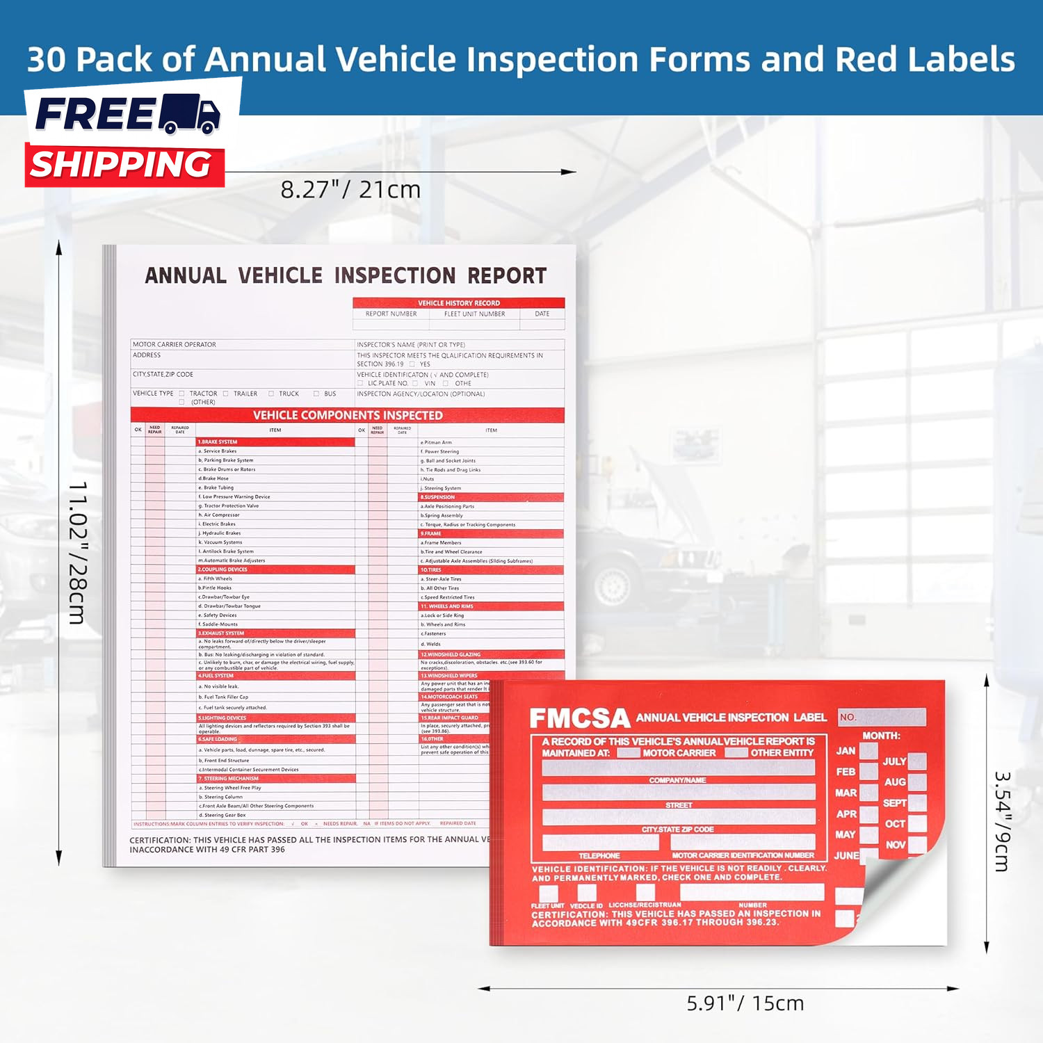 Annual Vehicle Inspection Report Form 3 Ply Carbonless Form and Hardboard