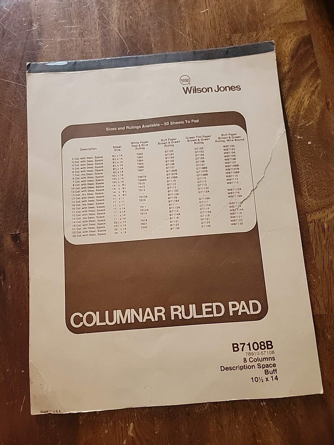 Wilson Jones Columnar Ruled Pad B7108B Buff Vintage 10.5 X 14 8 /SEE DESCRIPTION