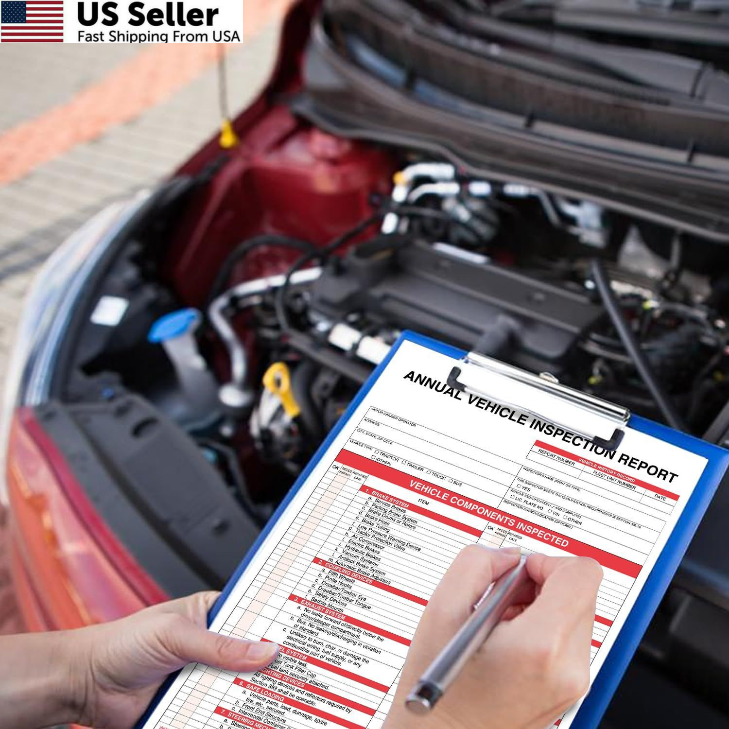 Annual Vehicle Inspection Report Form 25-pk 3-Ply 8.5 x 11.75 inch, Red