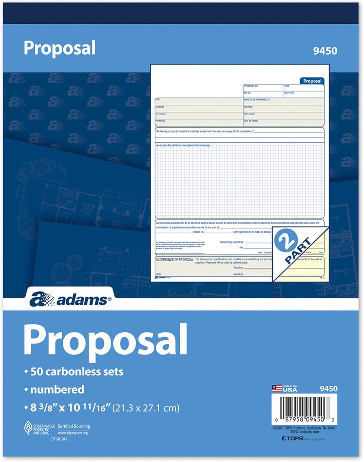 Proposal Form Book, 2-Part, Carbonless, 10.19 X 8.38 Inches, 50 Sets, White