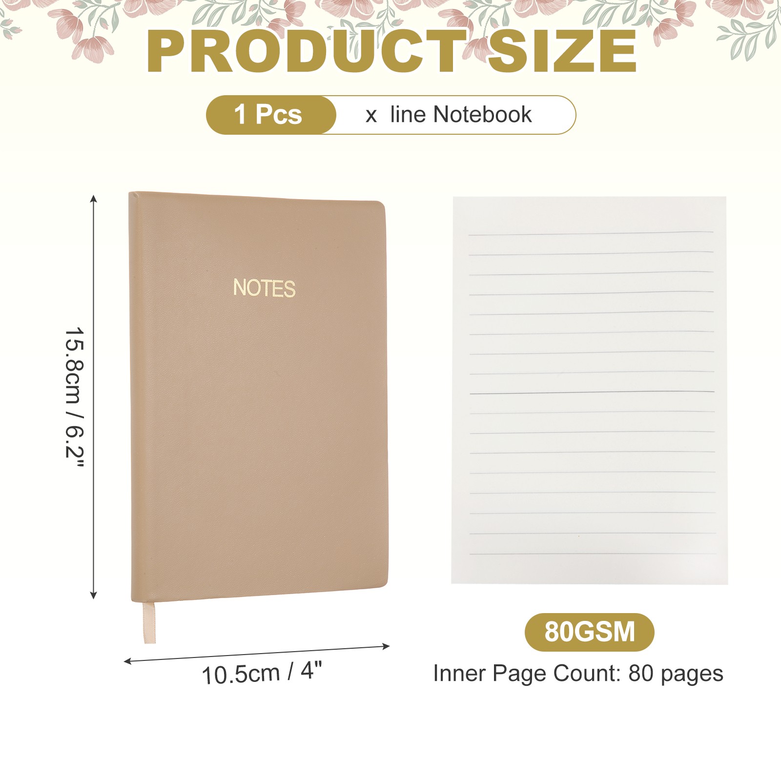 Line Notebook, C6 Pocket Journal Notebook, Light Coffee