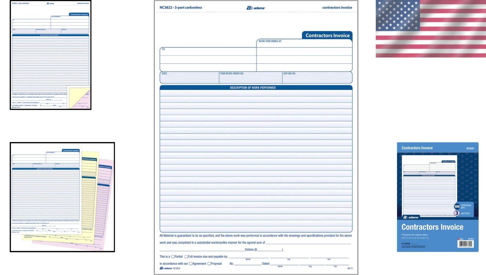 100 Carbonless Contractor Invoice Forms – Detailed & Easy Payment Instructions