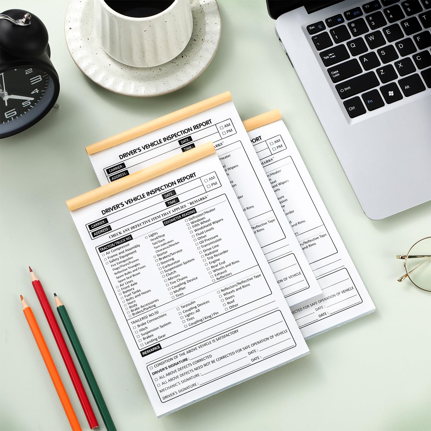 6 Pack Detailed Driver’s Daily Vehicle Inspection Report 300 Sets 5.5″ x 8.5″…
