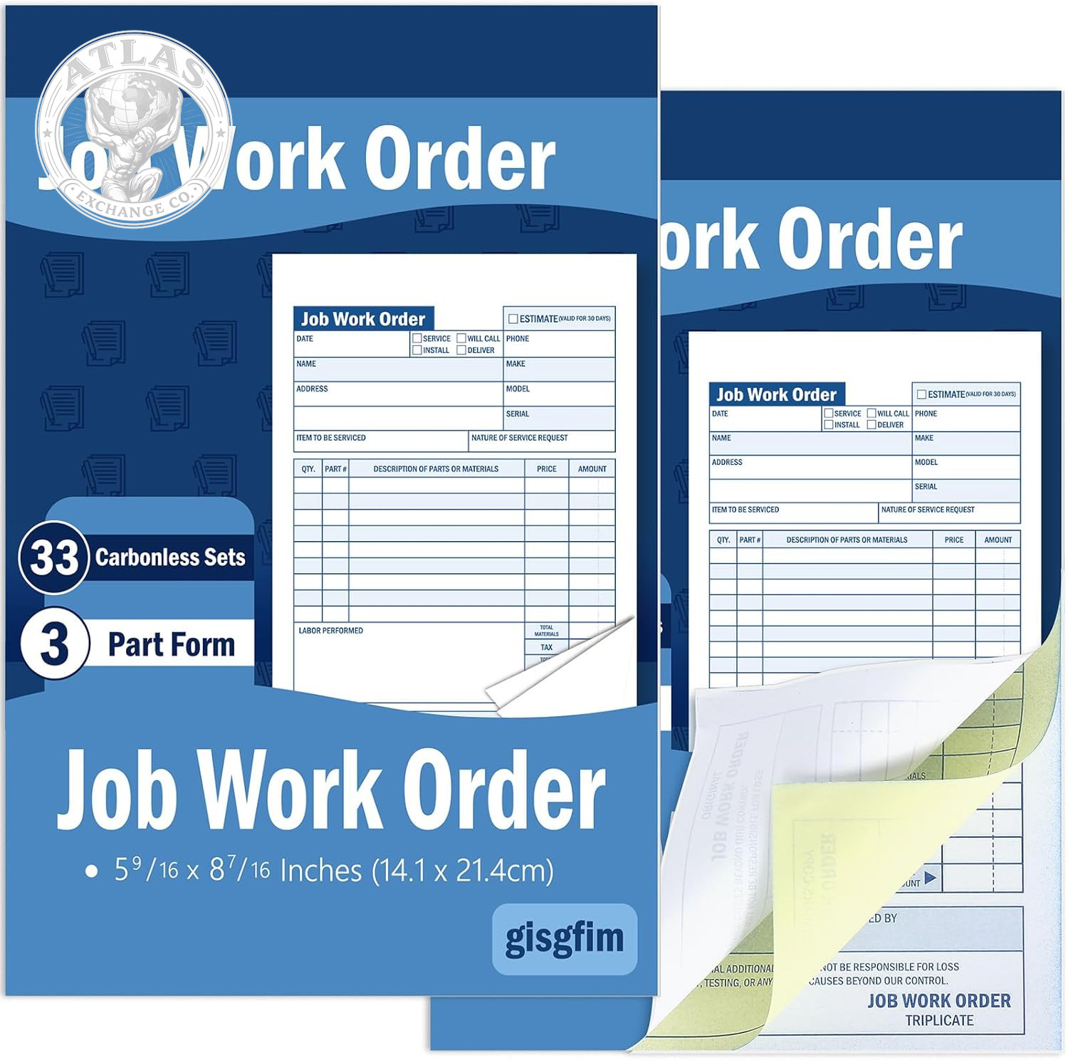 Gisgfim 2 Pads Job Work Order Book 3 Part Carbonless Receipt Books Work Order Fo