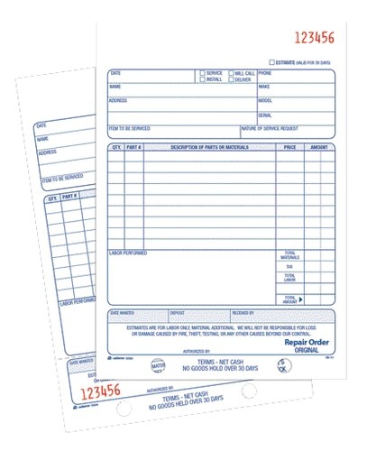 ABFD5084 Repair Order Book, 2-Part, 50 SH/BK