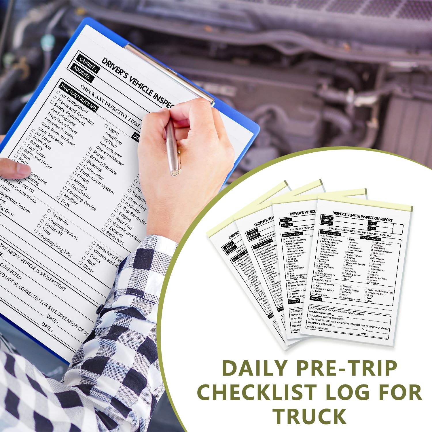 6 Pack Detailed Driver’s Daily Vehicle Inspection Report 300 Sets 5.5″ x 8.5″…