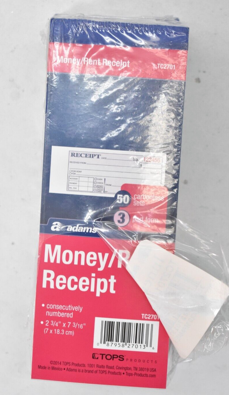 Lot of 5 Adams Money/Rent Receipt Books 3 Part Carbonless Numbered TC2701