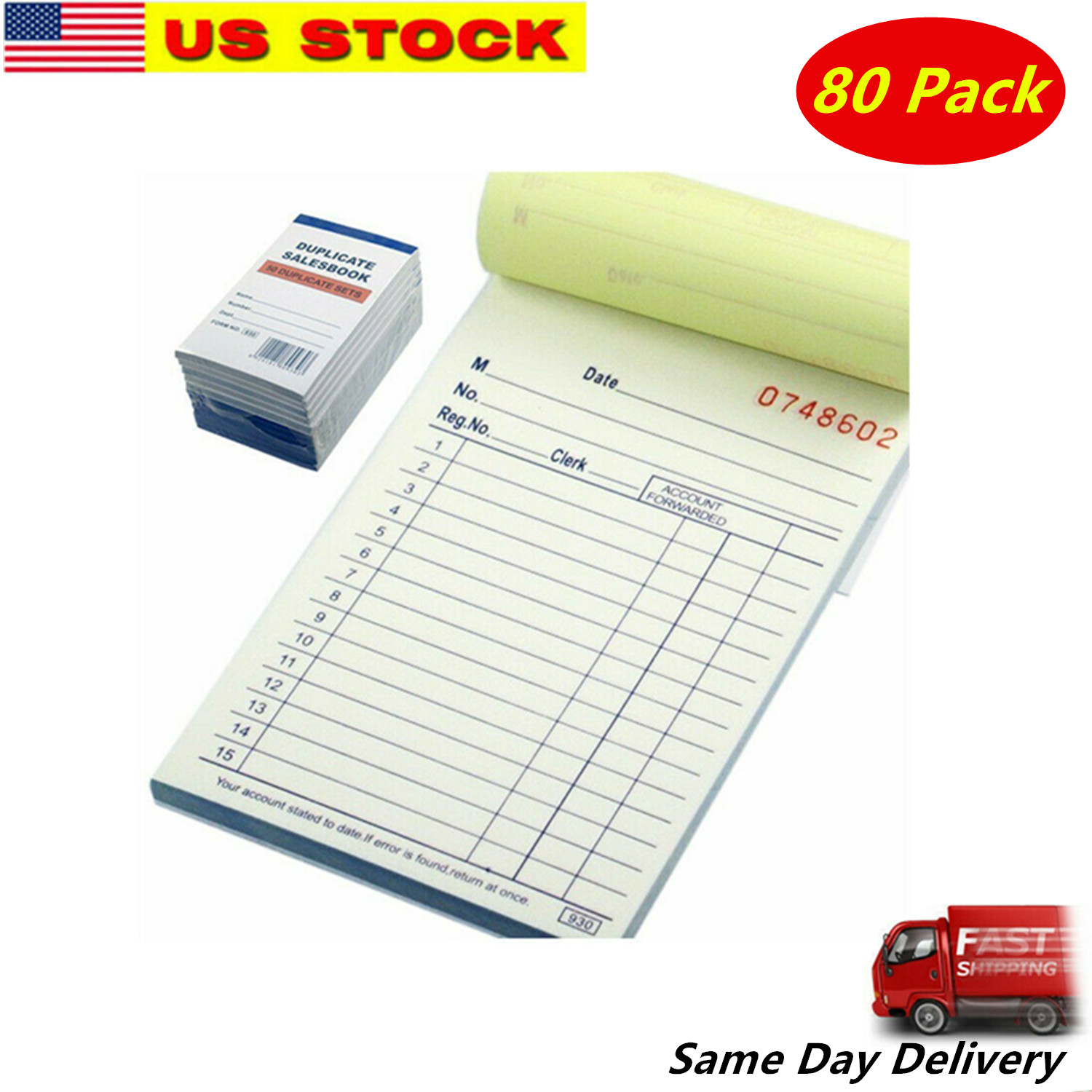 80 Pack – Sales Book Order Receipt Invoice Carbonless Copy 50 Sets 3.5″ X 5.5″