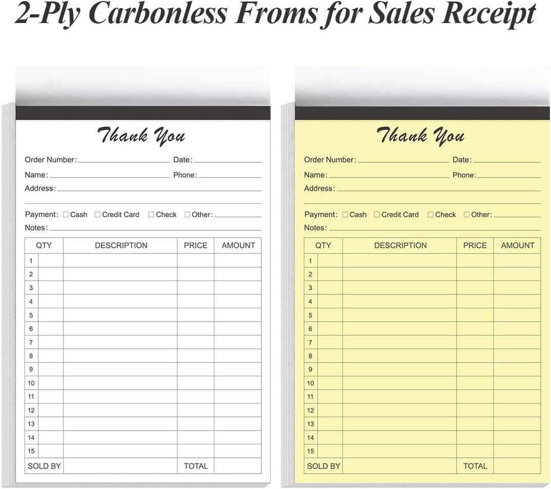 Thank You Receipt Book – 5.5″ X 8.5″ Cardboard 2-Part Carbonless Sales Invoice B
