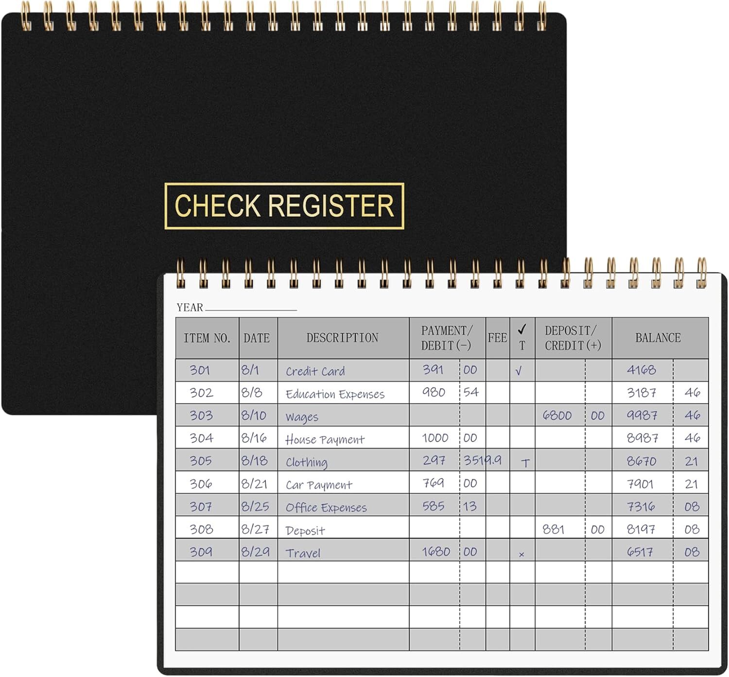 Check Registers for Personal Checkbook, Expense Ledger Log Book, 8.4 X 6.2”