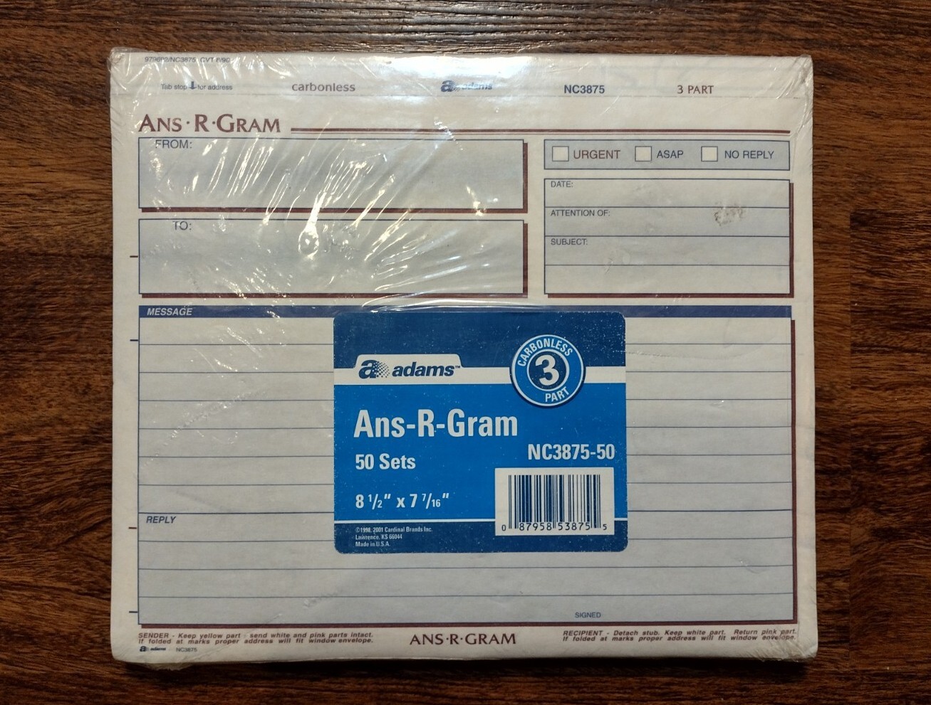 Vintage Adams 3-Part Carbonless Ans-R-Gram 8.5″L x 7.4″W 50 Forms