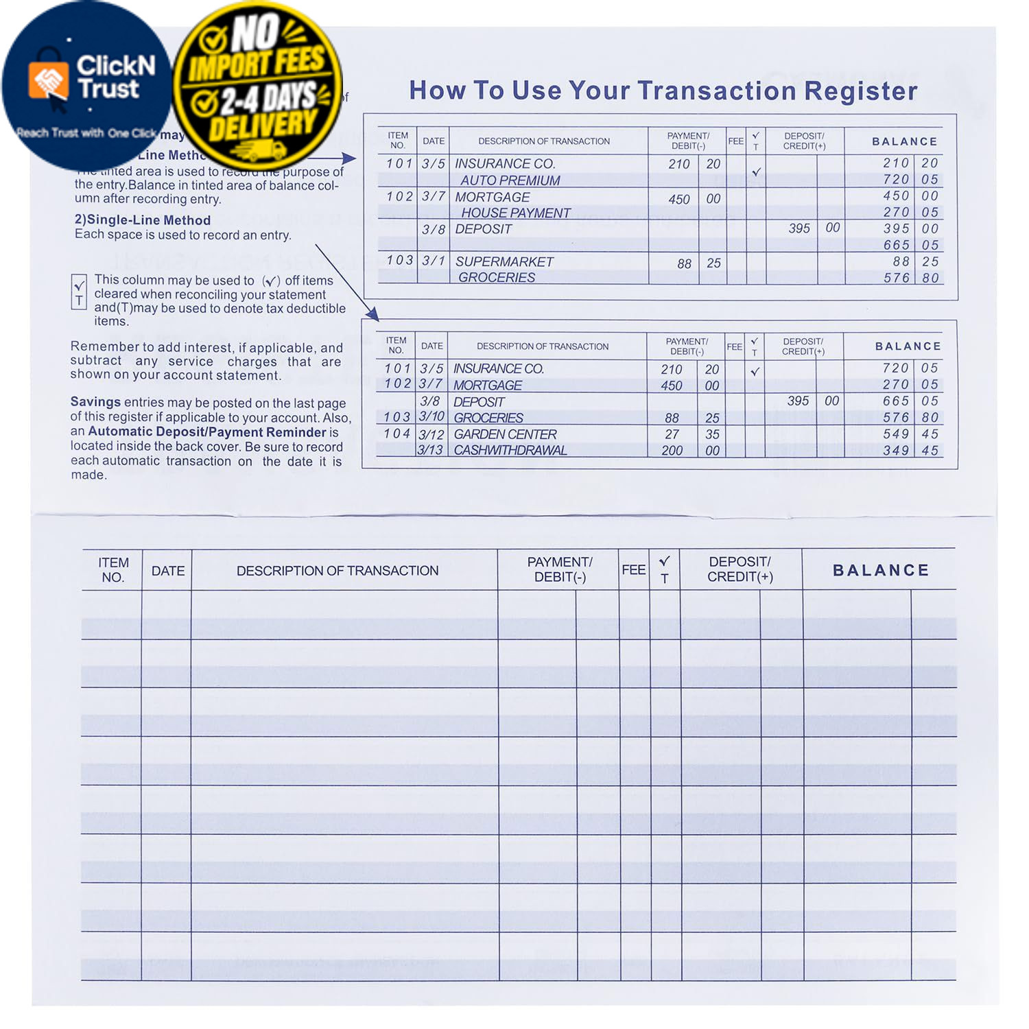20 Pack Checkbook Register, Check Registers for Personal, Blank Ledger 20PCS