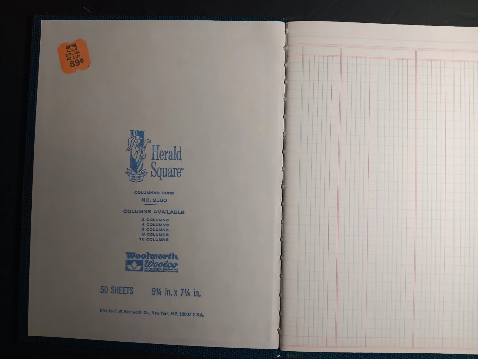 HERALD SQUARE (WOOLWORTH) 8 COLUMS 50 9 1/4 × 7 1/4 PAGE COLUMNAR HC LEDGER BOOK