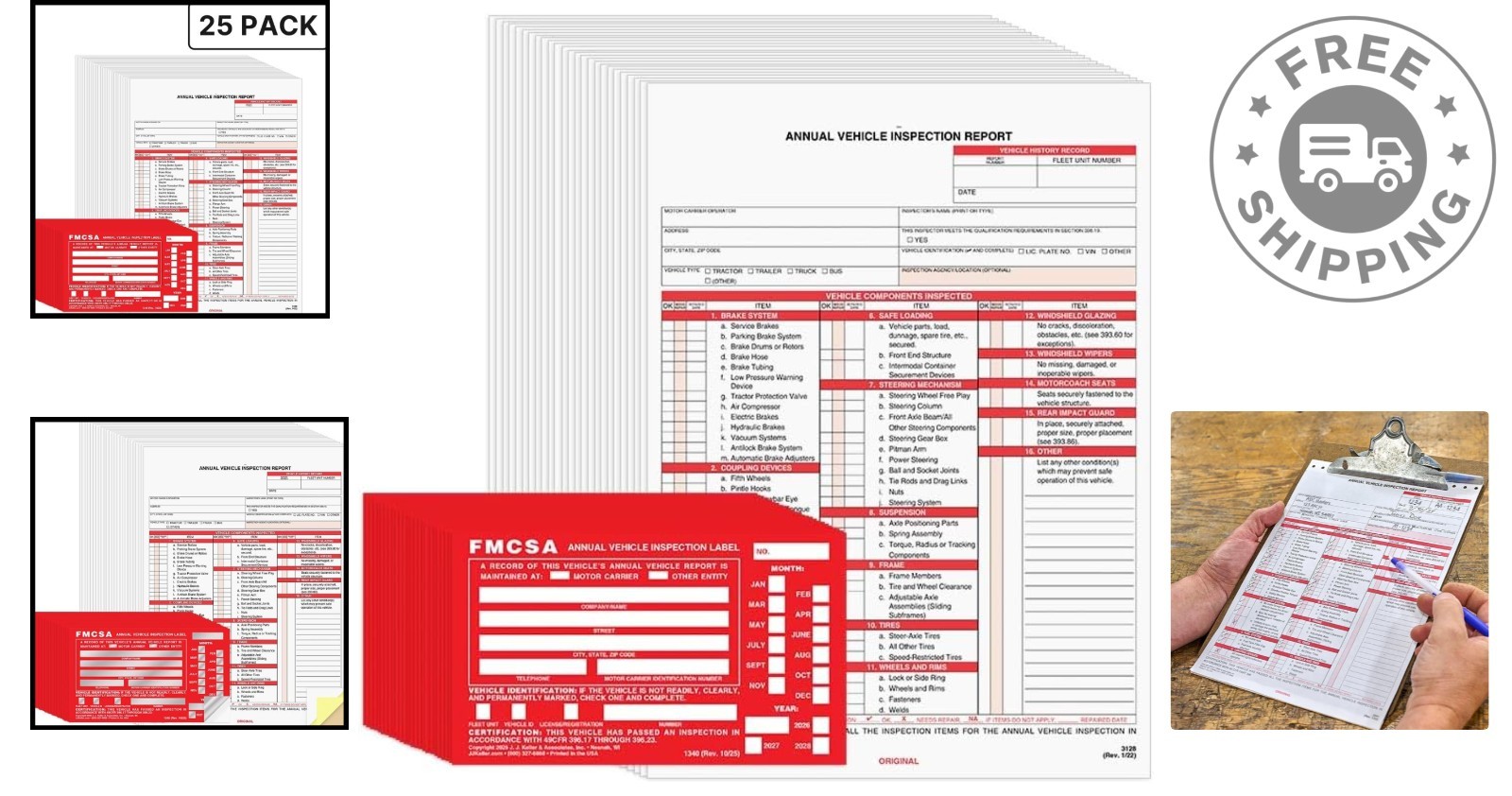 25 Carbonless Vehicle Inspection Forms & Red Inspection Labels – DOT Approved