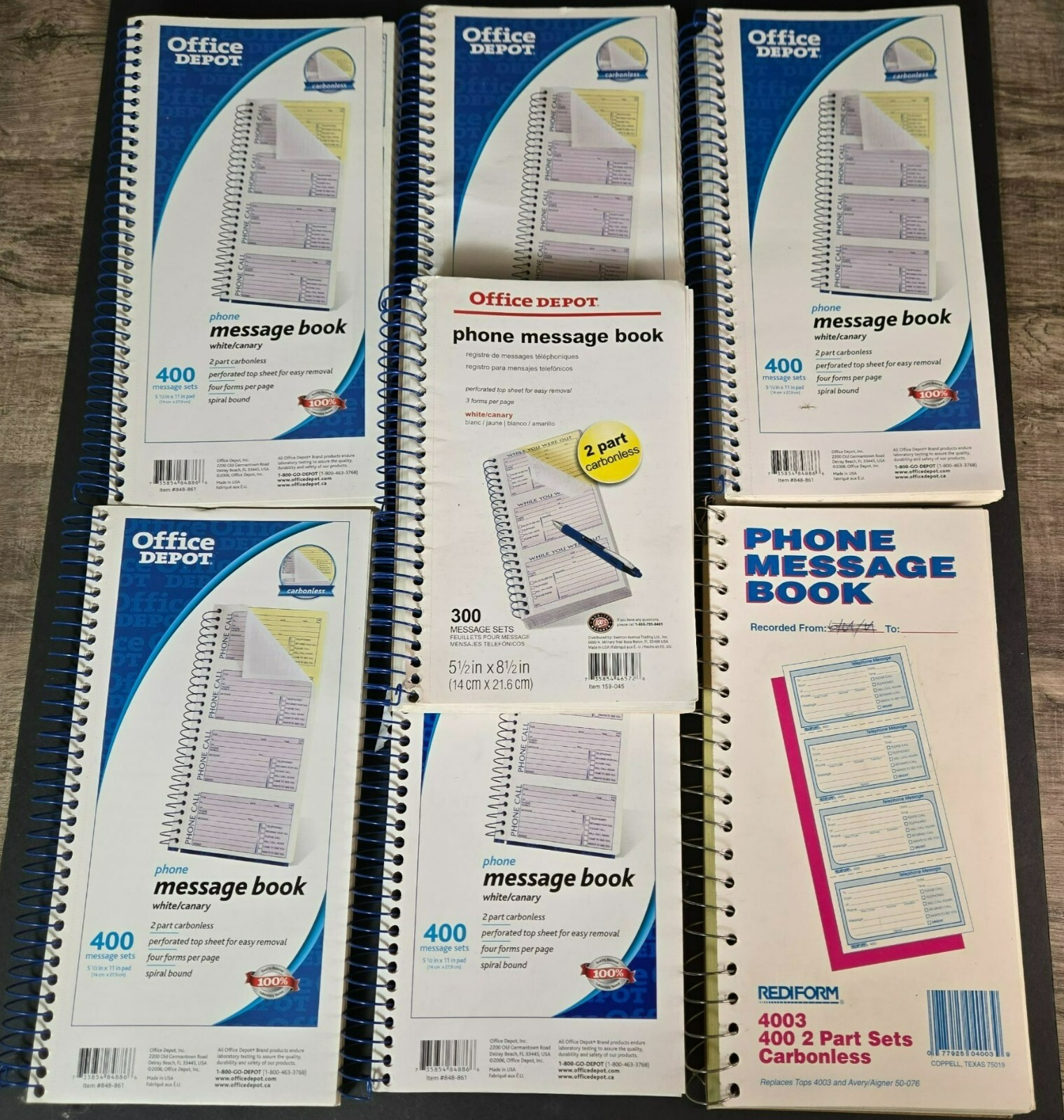 LOT (7) 2-Part Carbonless Phone Call Message Spiral Books 2700 Total Forms