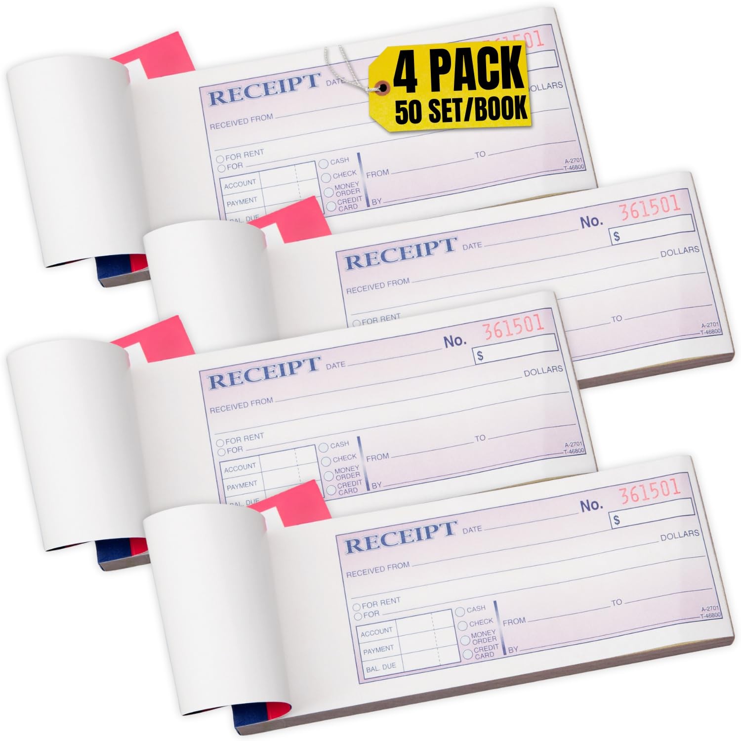 Money and Rent Receipt, 2-3/4 x 7-3/16 Inches, 3-Parts, Carbonless, White/Can…