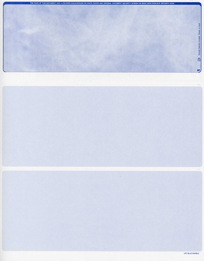 2500 Security Laser Checks Blank- Checks on Top (Blue Marble)