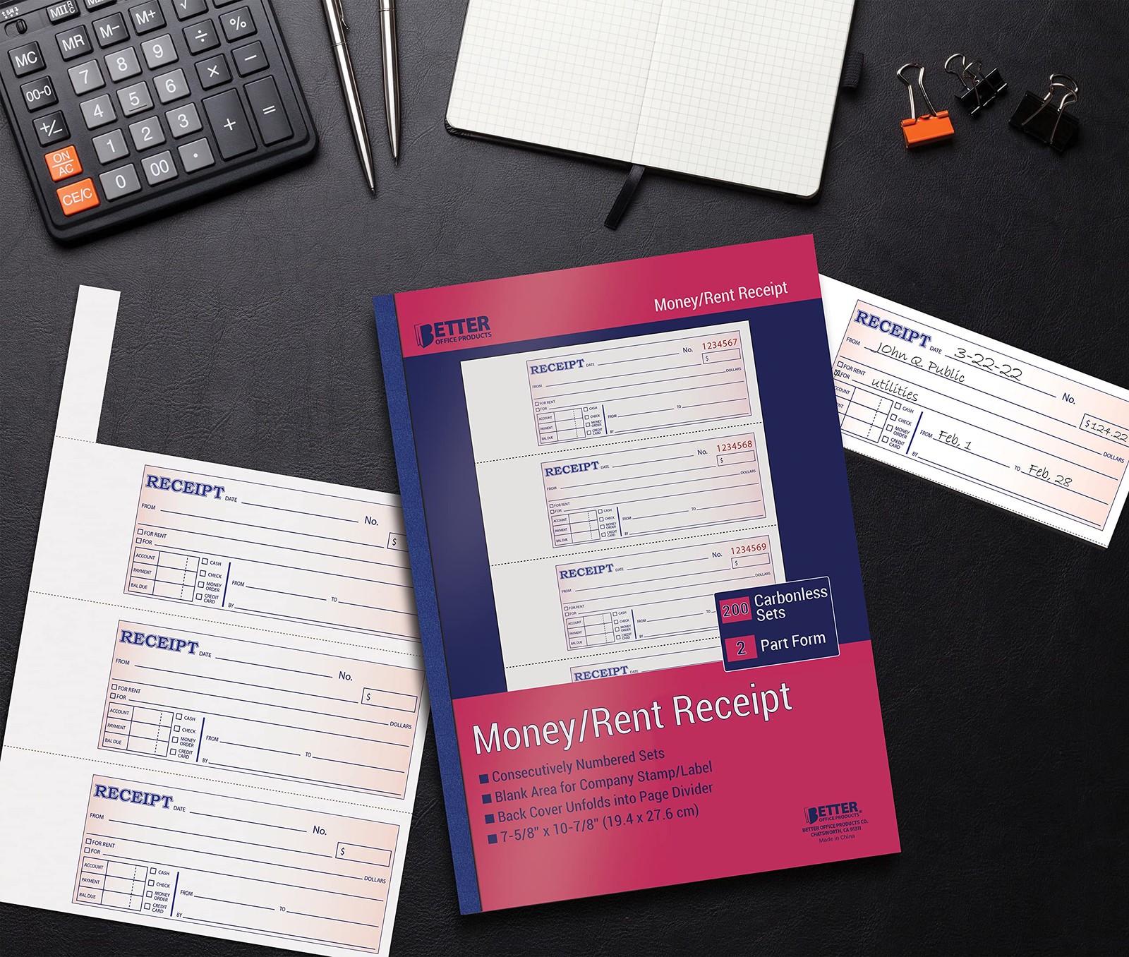 Better Office Products Cash Money and Rent 7-5/8 x 10-7/8 inches, Pink