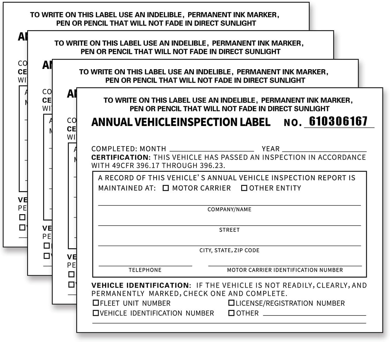 Annual Vehicle Inspection Report Form 25-pk 3-Ply Carbonless, 8.5″ 5*4 inches