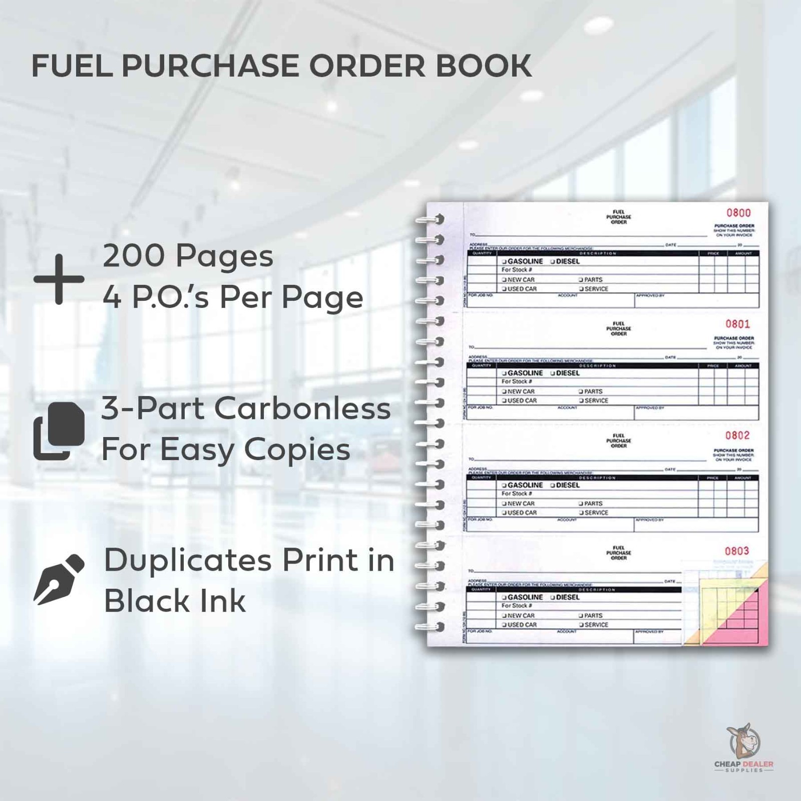 Fuel Purchase Order Book (3-Part Fuel PO Book) (200 POs Per Book)