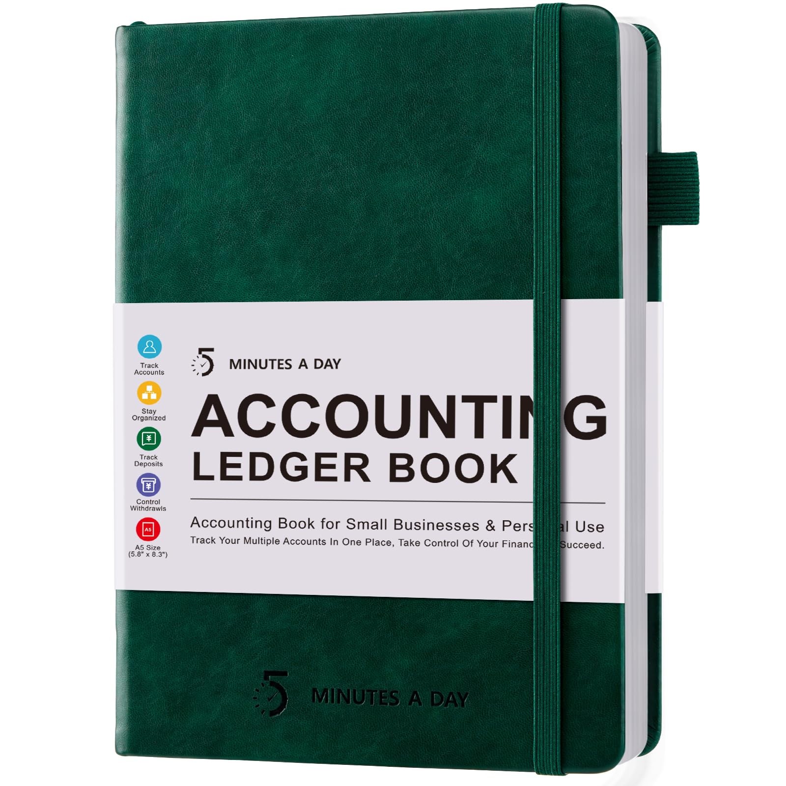 5 MINUTES A DAY Accounting Ledger Book: Medium (5.8″ x 8.3″), Dark Green
