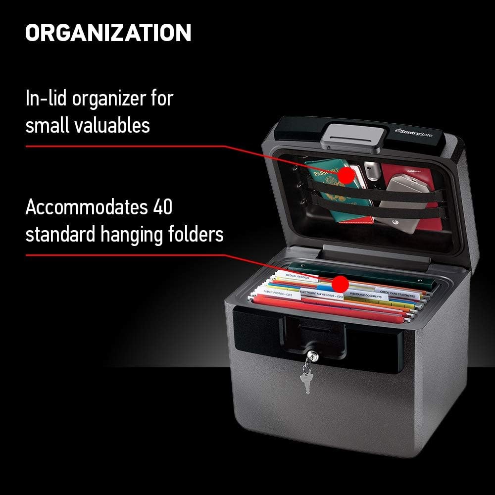 Black Fireproof and Waterproof Safe, File Folder and Document Box with Key