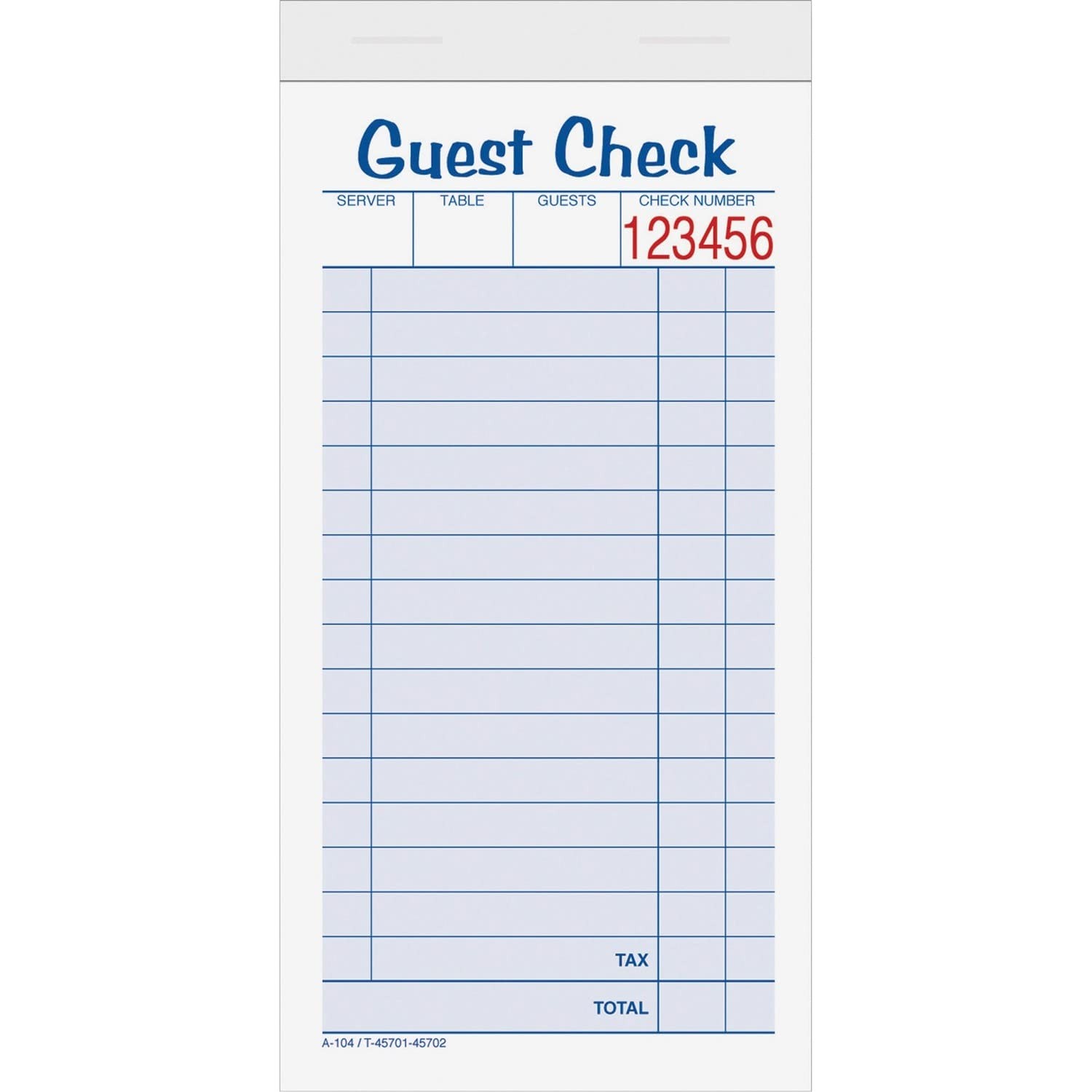 TOPS Guest Check Books, 2-Part, Carbonless, White/Canary, 1 – Pack, White
