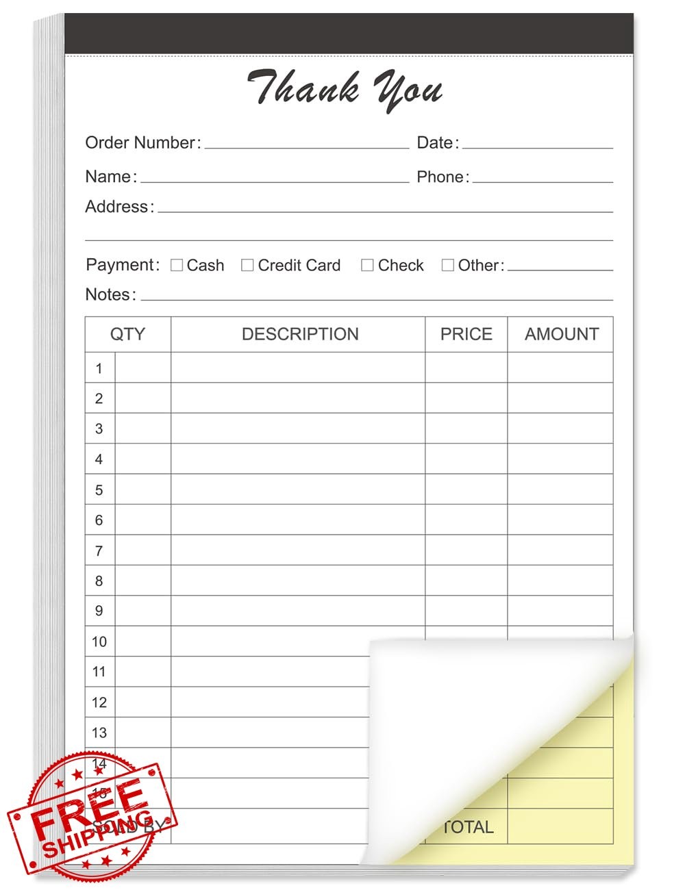 Yaridar Thank You Receipt Book 1-Pack 5.5″x8.5″ Carbonless 50 Sheets
